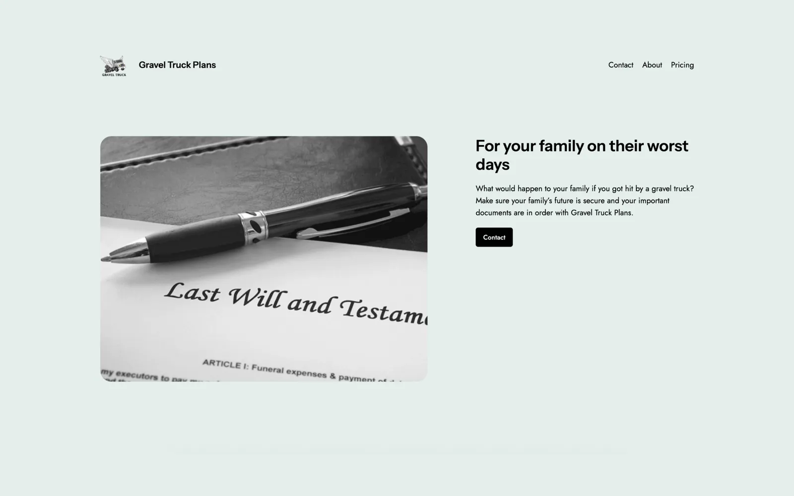 Gravel Truck Plans — Landing page that makes a hard topic approachable.